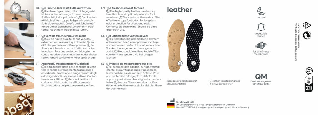 Leather - Flat Insole with Anti-Odor Activated Charcoal