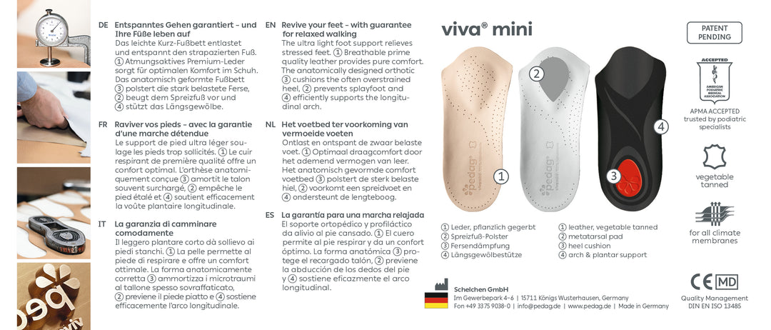 Viva Mini - Slim 3/4 Leather Orthotic Insole for Dress Shoes & Tight-Fitting Footwear
