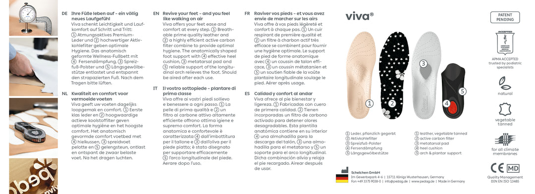 Viva - Medium, High and Low | Leather Orthotic Insole - German Made Arch Support for Dress Shoes and Boots