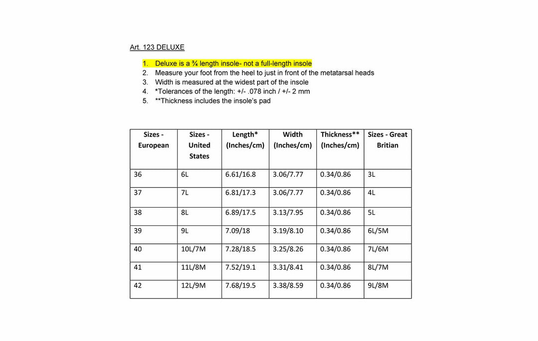 De Luxe – Flexible 3/4 Orthotic Insole with Arch Support and Big Metatarsal Pad (1 Pair)