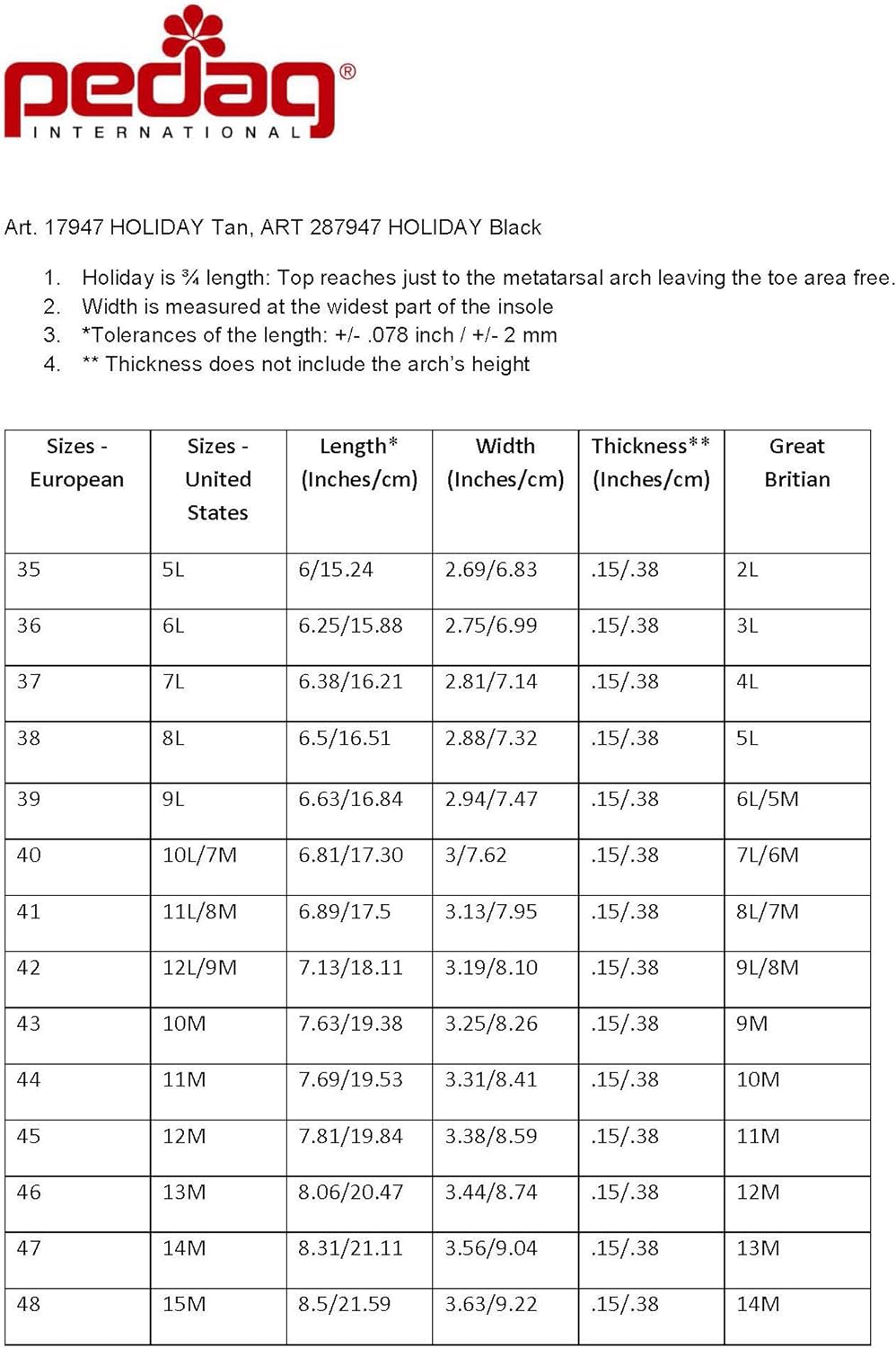 Holiday - Classic 3/4 Orthotic Insole for Dress Shoes & Low-Profile Footwear