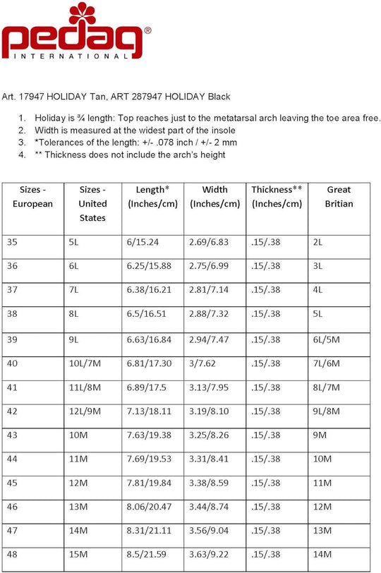 Holiday - Classic 3/4 Orthotic Insole for Dress Shoes & Low-Profile Footwear