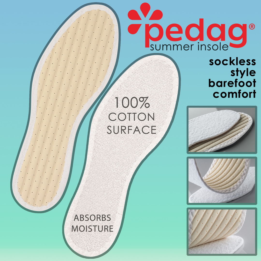 Summer - Cotton Flat Insole with Perforated Latex Cushion Sockless Shoe Liner