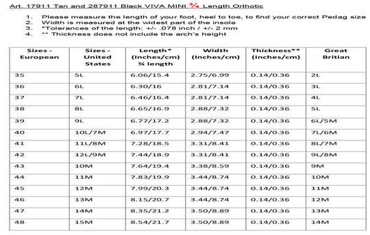 Viva Mini - Slim 3/4 Leather Orthotic Insole for Dress Shoes & Tight-Fitting Footwear